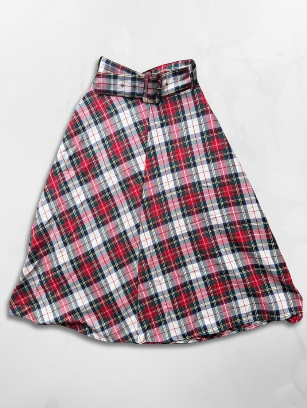 🌈 4 for $40 🌈 Vintage Inspired Plaid Belted Midi Skirt, Size S